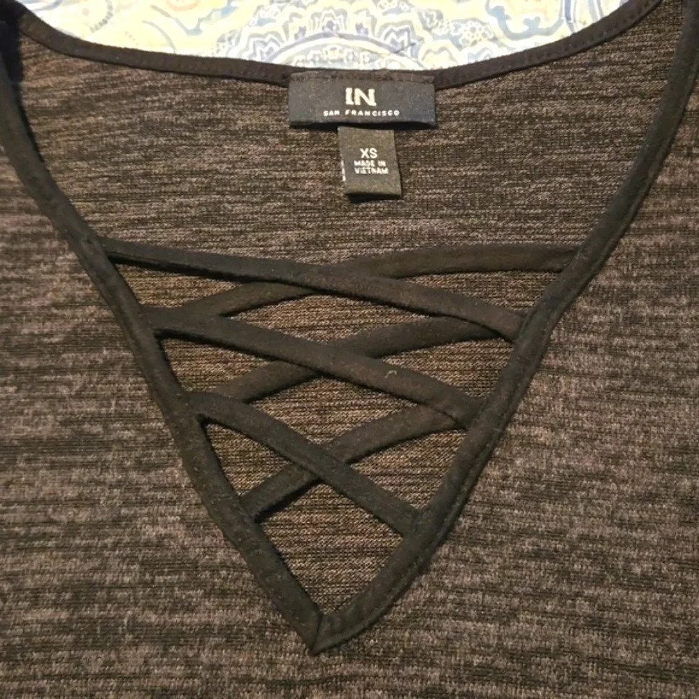 I.N. San Francisco Sweater Dress Women Juniors XS Gray Black Crisscross V-Neck - Picture 7 of 11